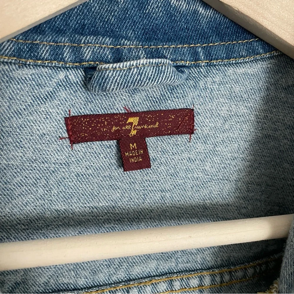7 For All Mankind Wythe Girls Button Front Distressed Crop Denim Jean Jacket Y2K